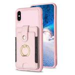 For iPhone X / XS BF27 Metal Ring Card Bag Holder Phone Case(Pink)