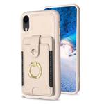 For iPhone XR BF27 Metal Ring Card Bag Holder Phone Case(Beige)