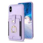 For iPhone XS Max BF27 Metal Ring Card Bag Holder Phone Case(Purple)