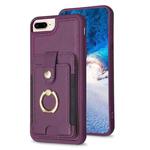 For iPhone 8 Plus / 7 Plus BF27 Metal Ring Card Bag Holder Phone Case(Dark Purple)