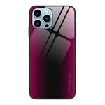 For iPhone 15 Pro Texture Gradient Glass TPU Phone Case(Rose Red)