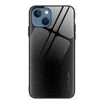 For iPhone 15 Plus Texture Gradient Glass TPU Phone Case(Black)
