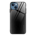 For iPhone 15 Texture Gradient Glass TPU Phone Case(Black)