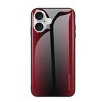 For iPhone 16 Plus Texture Gradient Glass TPU Phone Case(Red)