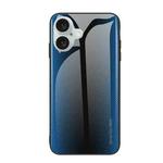 For iPhone 16 Plus Texture Gradient Glass TPU Phone Case(Blue)