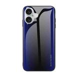 For iPhone 16 Plus Texture Gradient Glass TPU Phone Case(Dark Blue)