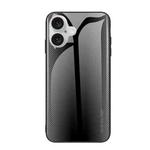 For iPhone 16 Plus Texture Gradient Glass TPU Phone Case(Black)