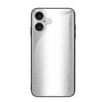 For iPhone 16 Plus Texture Gradient Glass TPU Phone Case(White)