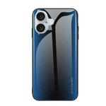 For iPhone 16 Texture Gradient Glass TPU Phone Case(Blue)