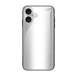 For iPhone 16 Texture Gradient Glass TPU Phone Case(White)