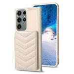 For Samsung Galaxy S23 Ultra 5G BF26 Wave Pattern Card Bag Holder Phone Case(Beige)