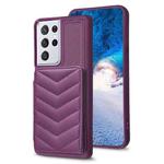 For Samsung Galaxy S21 Ultra 5G BF26 Wave Pattern Card Bag Holder Phone Case(Dark Purple)