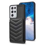 For Samsung Galaxy S21 Ultra 5G BF26 Wave Pattern Card Bag Holder Phone Case(Black)