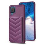 For Samsug Galaxy A12 BF26 Wave Pattern Card Bag Holder Phone Case(Dark Purple)