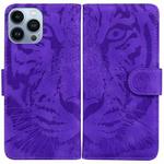 For iPhone 15 Pro Tiger Embossing Pattern Leather Phone Case(Purple)