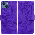 For iPhone 15 Plus Tiger Embossing Pattern Leather Phone Case(Purple)