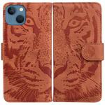 For iPhone 15 Plus Tiger Embossing Pattern Leather Phone Case(Brown)