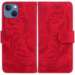 For iPhone 15 Tiger Embossing Pattern Leather Phone Case(Red)