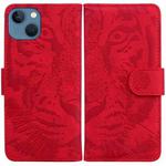 For iPhone 14 Plus Tiger Embossing Pattern Leather Phone Case(Red)