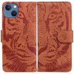 For iPhone 14 Plus Tiger Embossing Pattern Leather Phone Case(Brown)