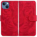 For iPhone 14 Tiger Embossing Pattern Leather Phone Case(Red)