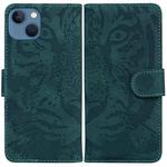 For iPhone 14 Tiger Embossing Pattern Leather Phone Case(Green)