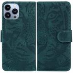 For iPhone 14 Pro Max Tiger Embossing Pattern Leather Phone Case(Green)