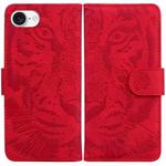 For iPhone SE 2024 Tiger Embossing Pattern Leather Phone Case(Red)