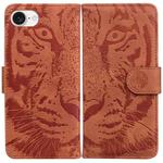 For iPhone SE 2024 Tiger Embossing Pattern Leather Phone Case(Brown)