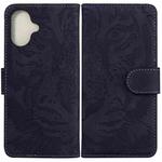 For iPhone 16 Plus Tiger Embossing Pattern Leather Phone Case(Black)