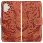 For iPhone 16 Plus Tiger Embossing Pattern Leather Phone Case(Brown)