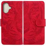 For iPhone 16 Tiger Embossing Pattern Leather Phone Case(Red)