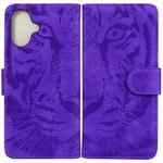 For iPhone 16 Tiger Embossing Pattern Leather Phone Case(Purple)