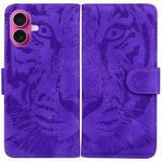 For iPhone 17 Tiger Embossing Pattern Leather Phone Case(Purple)