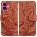 For iPhone 17 Tiger Embossing Pattern Leather Phone Case(Brown)