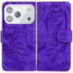 For iPhone 17 Pro Max Tiger Embossing Pattern Leather Phone Case(Purple)