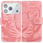 For iPhone 17 Pro Max Tiger Embossing Pattern Leather Phone Case(Pink)