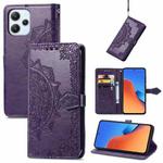 For Xiaomi Redmi 12 Mandala Flower Embossed Leather Phone Case(Purple)