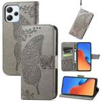For Xiaomi Redmi 12  Butterfly Love Flower Embossed Flip Leather Phone Case(Grey)