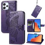 For Xiaomi Redmi 12  Butterfly Love Flower Embossed Flip Leather Phone Case(Dark Purple)