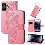 For Ulefone Note 16 Pro Butterfly Love Flower Embossed Leather Phone Case(Pink)