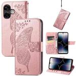 For Ulefone Note 16 Pro Butterfly Love Flower Embossed Leather Phone Case(Rose Gold)