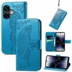 For Ulefone Note 16 Pro Butterfly Love Flower Embossed Leather Phone Case(Blue)