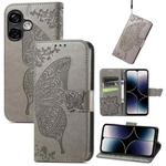 For Ulefone Note 16 Pro Butterfly Love Flower Embossed Leather Phone Case(Grey)