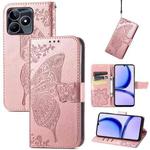 For Realme C53 Butterfly Love Flower Embossed Leather Phone Case(Rose Gold)