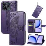 For Realme C53 Butterfly Love Flower Embossed Leather Phone Case(Dark Purple)