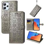 For Xiaomi Redmi 12 Cat and Dog Embossed Leather Phone Case(Grey)