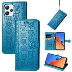 For Xiaomi Redmi 12 Cat and Dog Embossed Leather Phone Case(Blue)