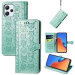 For Xiaomi Redmi 12 Cat and Dog Embossed Leather Phone Case(Green)