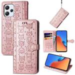 For Xiaomi Redmi 12 Cat and Dog Embossed Leather Phone Case(Rose Gold)